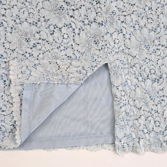 ZARA Basic Women's Light Blue Embroidered Lace Pencil Skirt Back Slit Size M - Picture 6 of 15